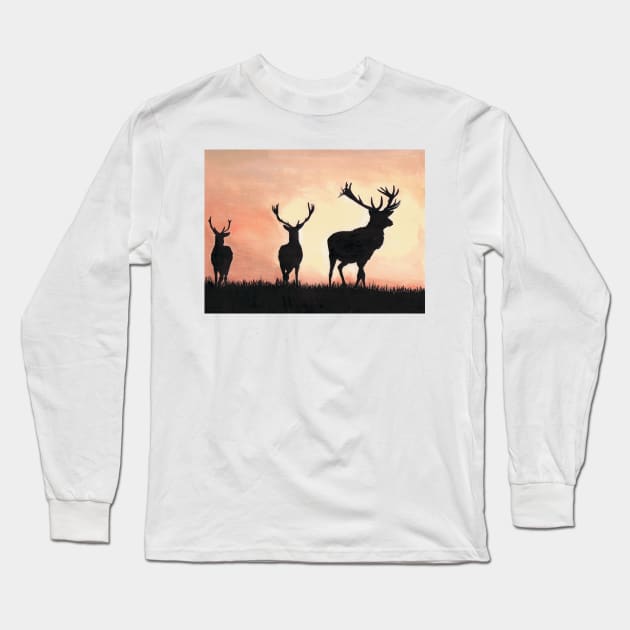 Majestic Family Stag and Does siloettes. Long Sleeve T-Shirt by angipangi7